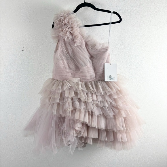 Mac Duggal Ruffle Tulle One Shoulder Bustier Mini Dress Pink Size 10 Cocktail - Picture 5 of 9